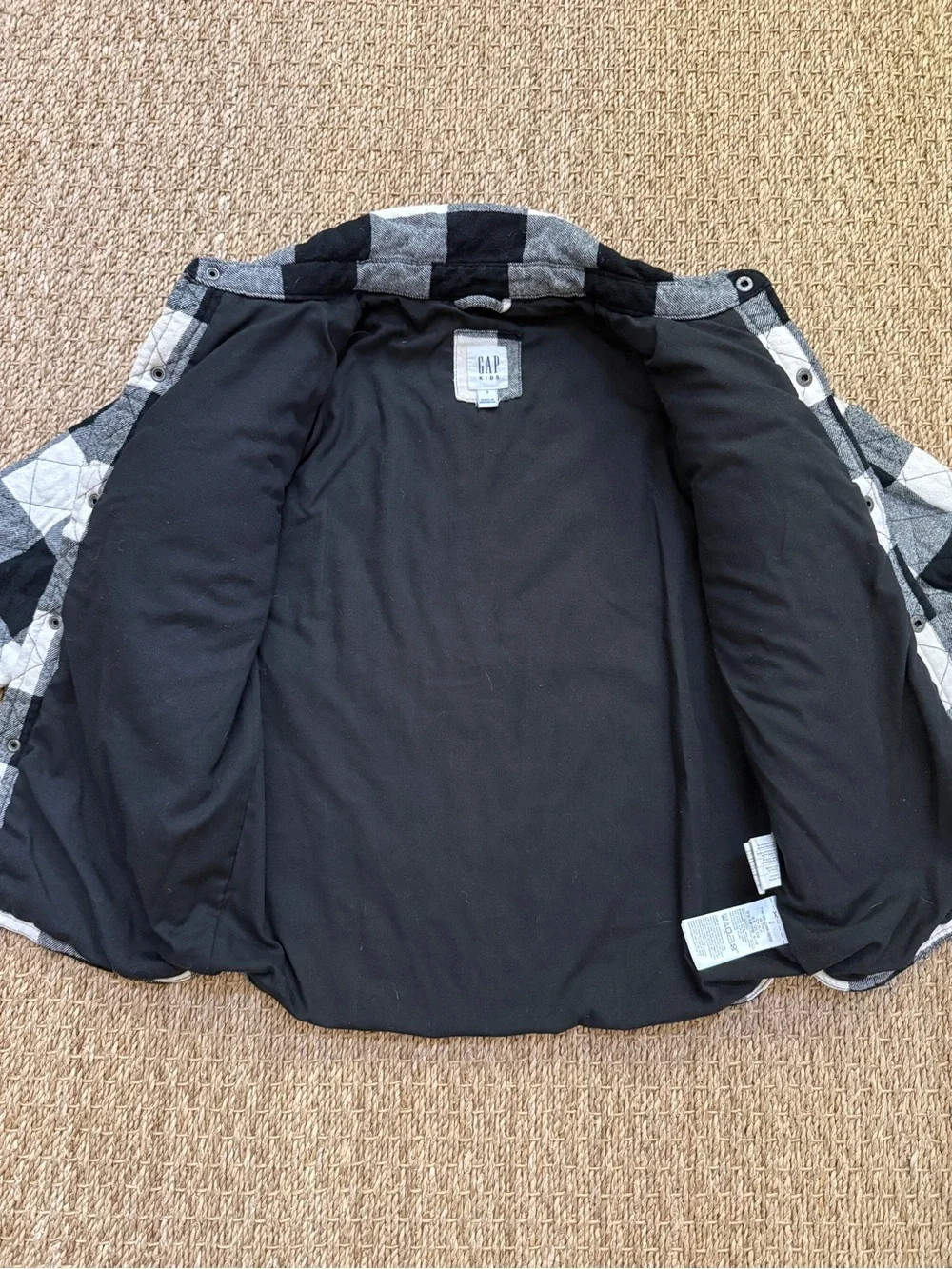 Gap Kids Buffalo Plaid Shirt Jacket Black and White Snap Up Size Small (6-7)